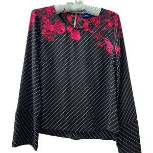 5/$20 Apt. 9 Black and Pink Floral Striped Blouse
